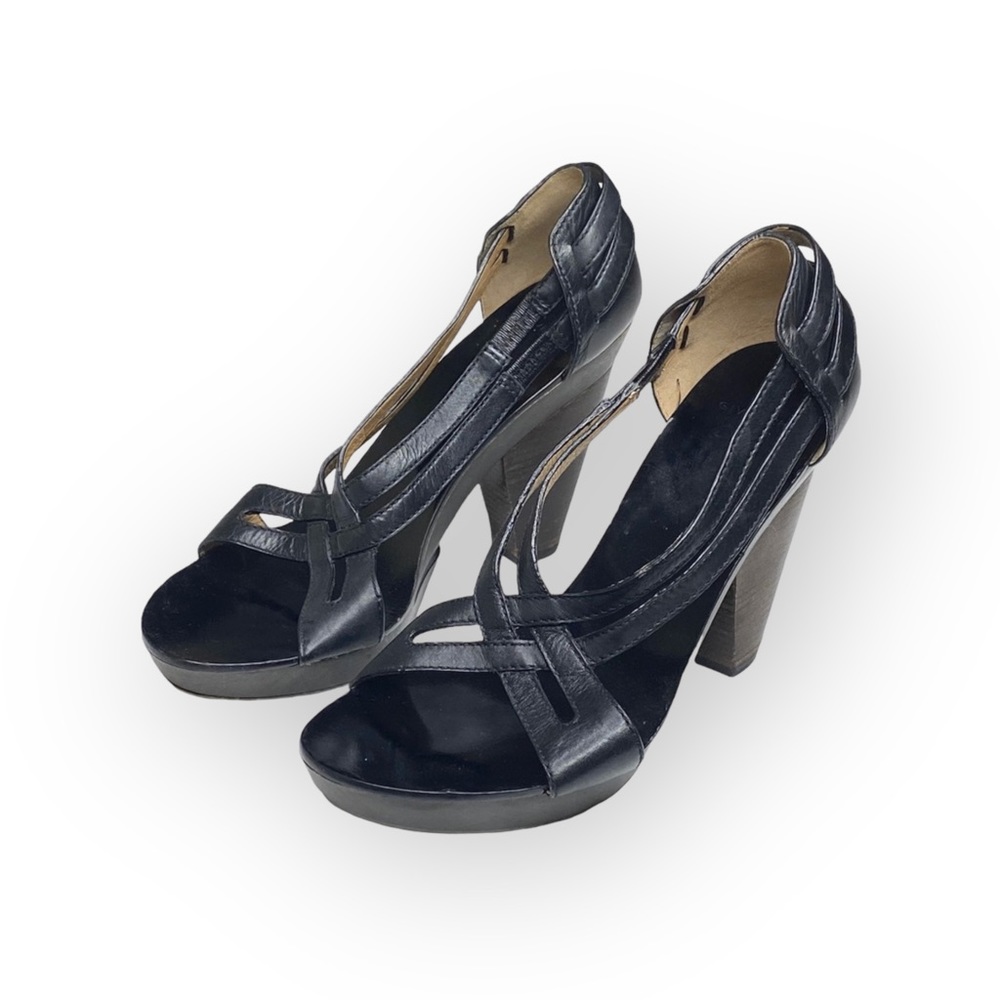 new Givenchy ༄ Cross Strap Wood Platform Sandals ༄ Black Leather ༄ 38.5 8M 8.5M - Picture 8 of 16